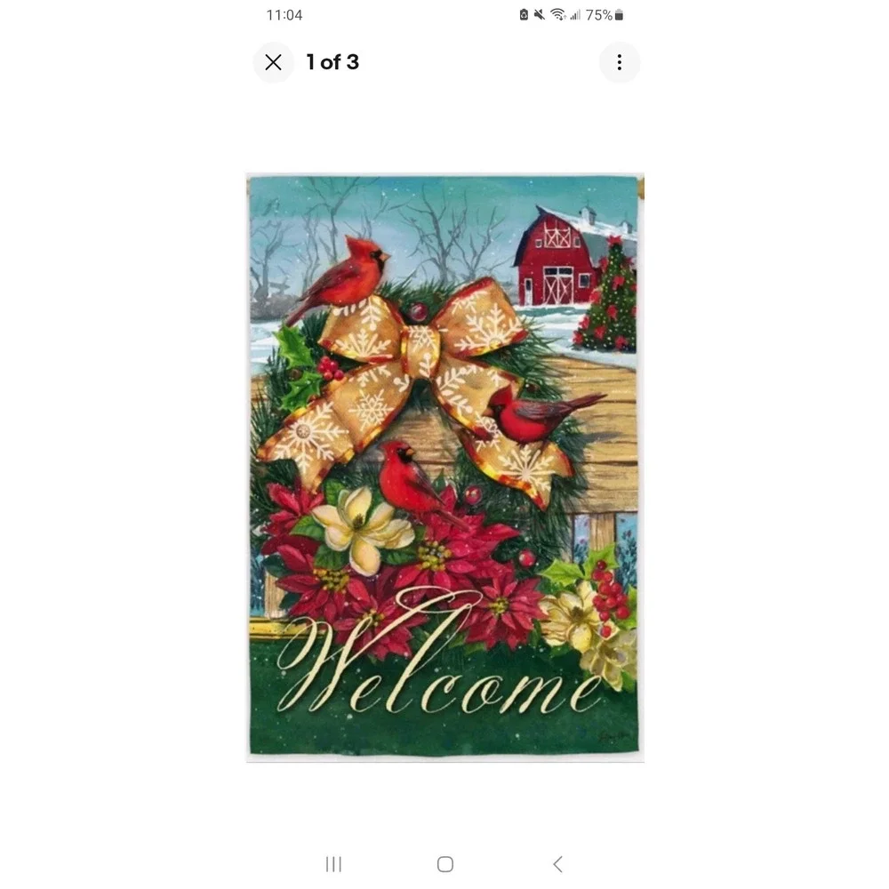 Meadow Creek Lg 29X43 Welcome Flag Cardinals Christmas Wreath Printed Both Sides